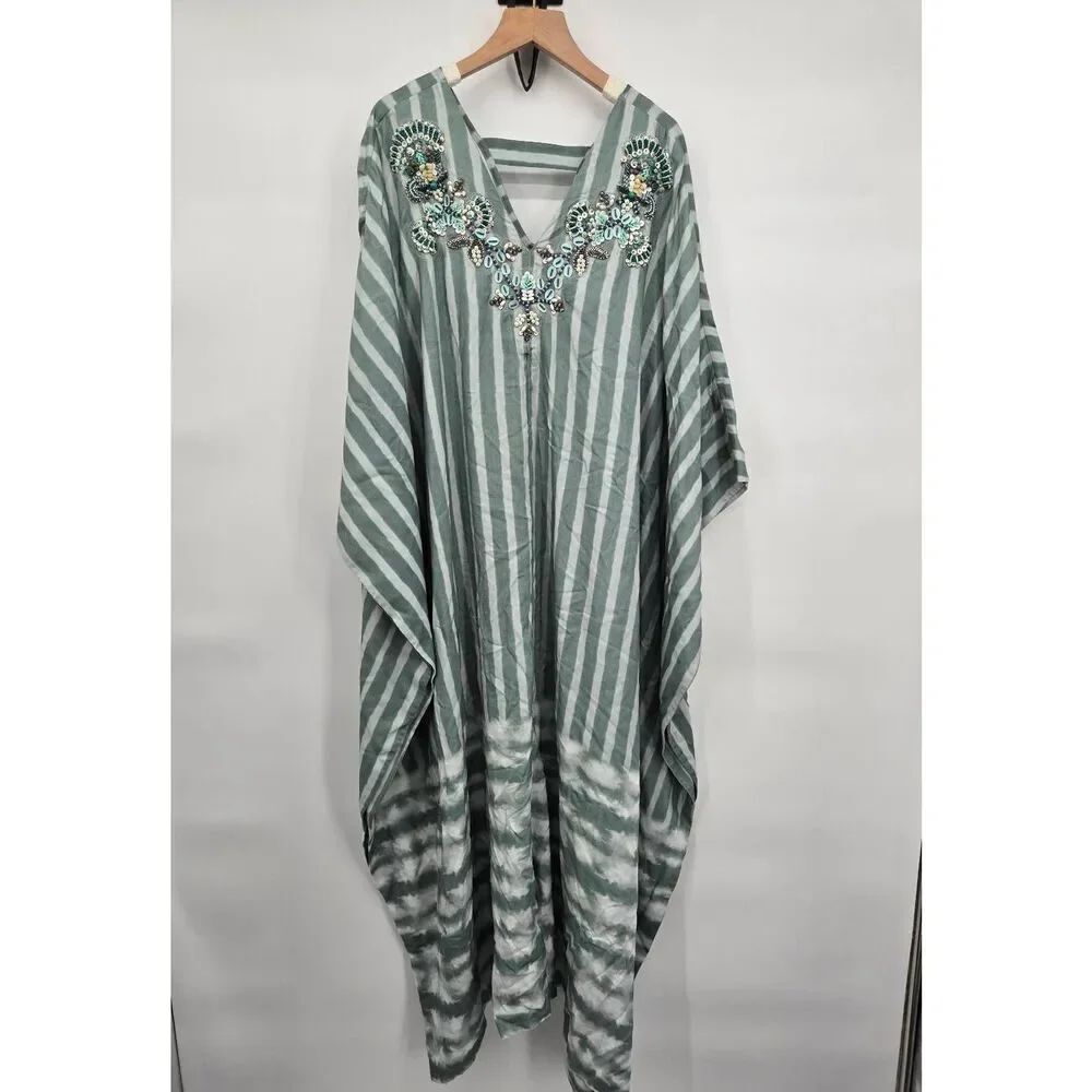 Soft Surroundings Harbor Craftan Striped Size Small/ Medium Kaftan Maxi Dress